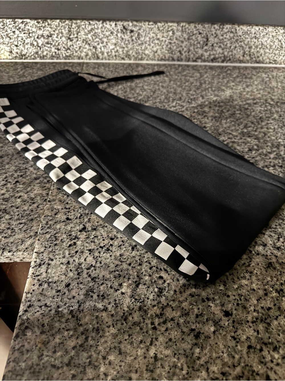 Versus Versace Black Sweatpants with White Checkerboard Side Panel